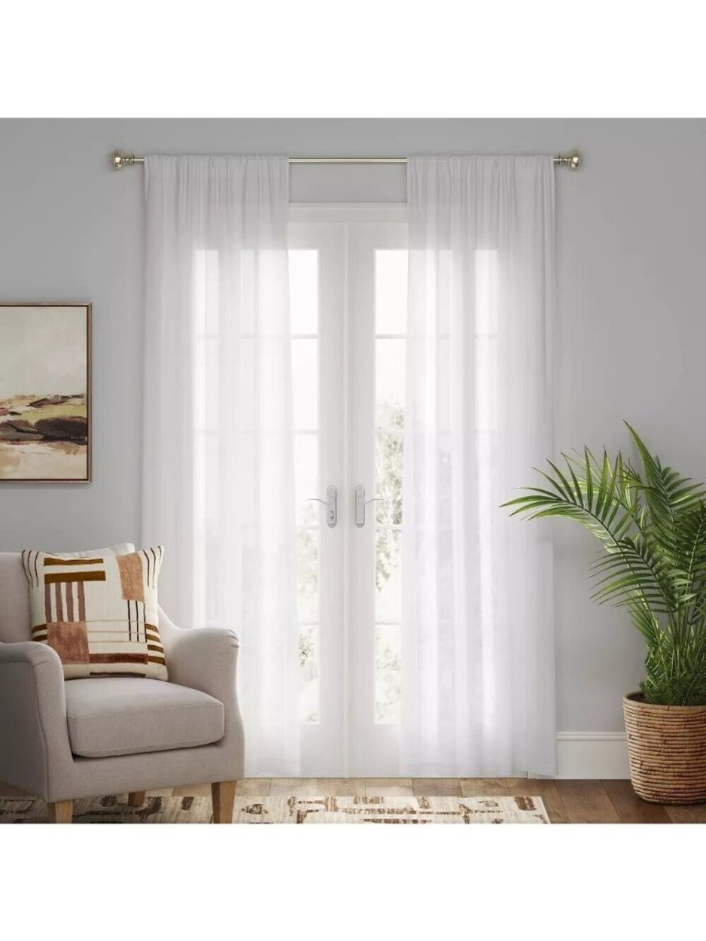 Threshold Farrah Light Filtering White Rod Pocket Hang Curtain Panel 54" x 84"